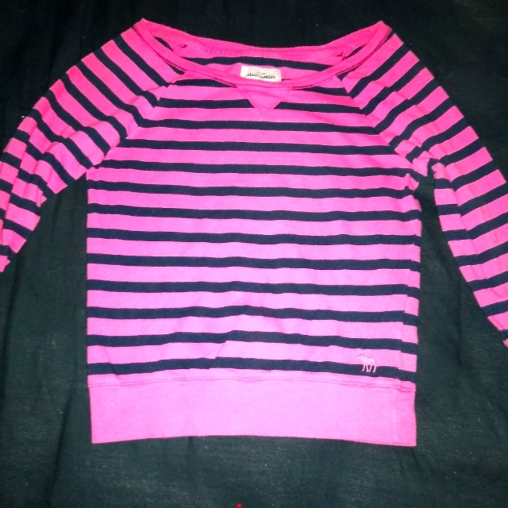 Abercrombie half sleeve pink and black strips size medium